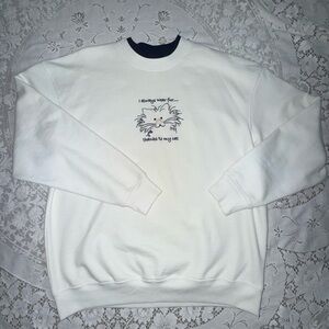 M&C Sportswear White‎ Cat Graphic Sweatshirt size Large